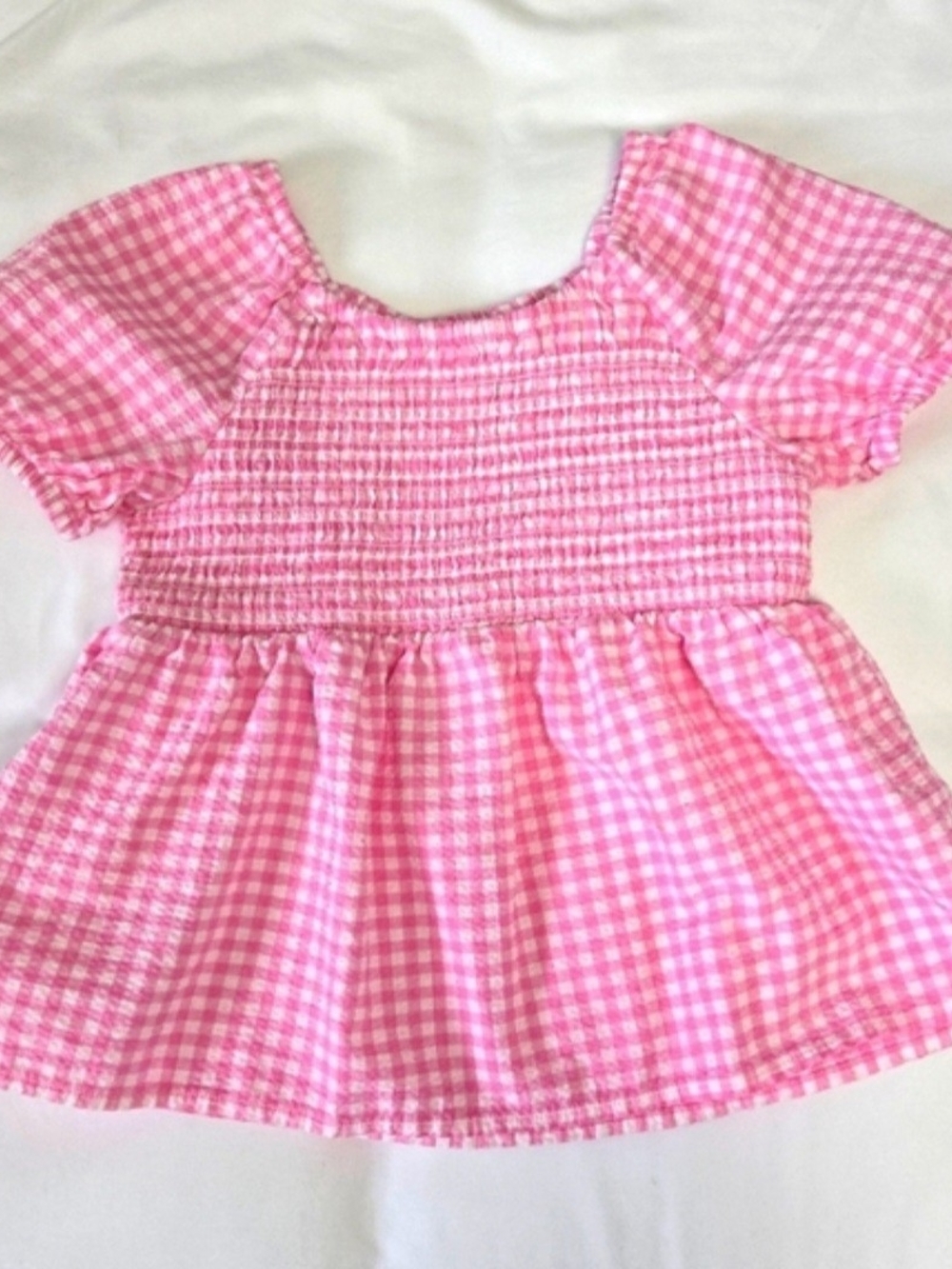 Cat & Jack Pink Gingham Smocked Peplum Top Size L